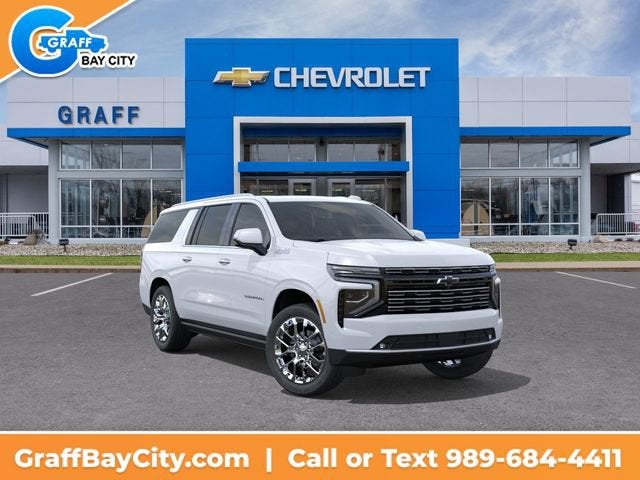 2026 Chevrolet Suburban High Country in Polar White Tricoat — front three-quarter view